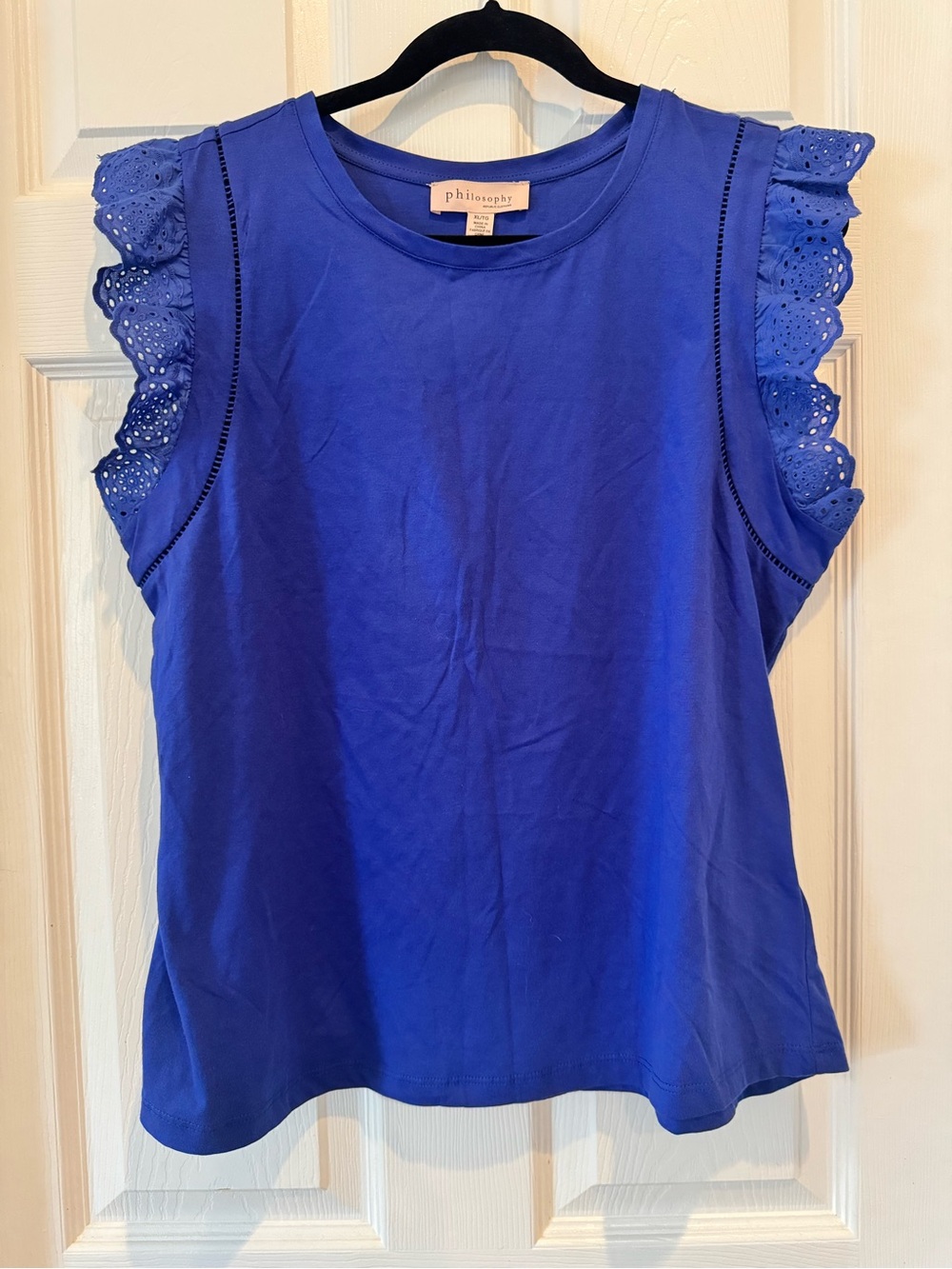 Philosophy Cobalt Blue Eyelet Ruffle Sleeve Tank